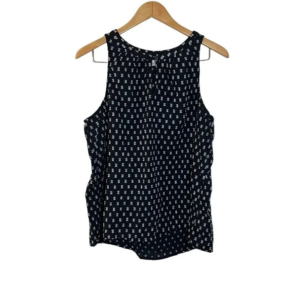 Old Navy XL Black And White Tank Swiss Dot Rectangles Keyhole Cotton Preppy Top - Picture 3 of 6